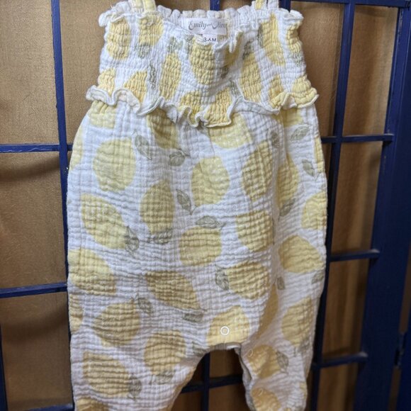 Emily & Oliver Lemon  Print Muslin Ruffle Romper 3–6M - Picture 3 of 6
